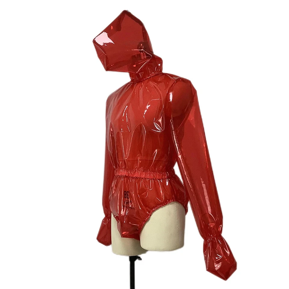 Маска с капюшоном прозрачный боди длинным рукавом ПВХ комбинезон назад молнии боди - Изображение 4 из 4