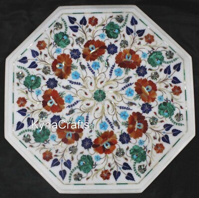 Floral Pattern Inlay Work Corner Table Top White Marble Coffee Table for Office