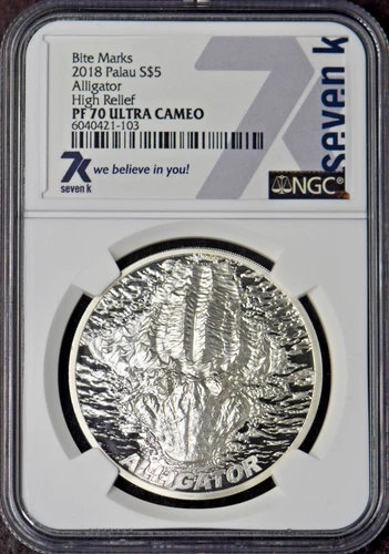 2018 Palau Silver $5 High Relief Alligator Bite Marks 7K NGC PF70UC ✪COINGIANTS✪