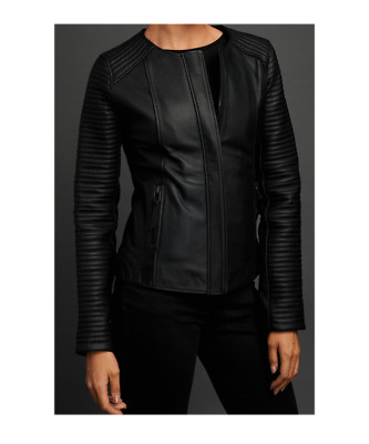 Women's Genuine Leather Black Lambskin Biker Jacket Quilted Motorcycle Jacket