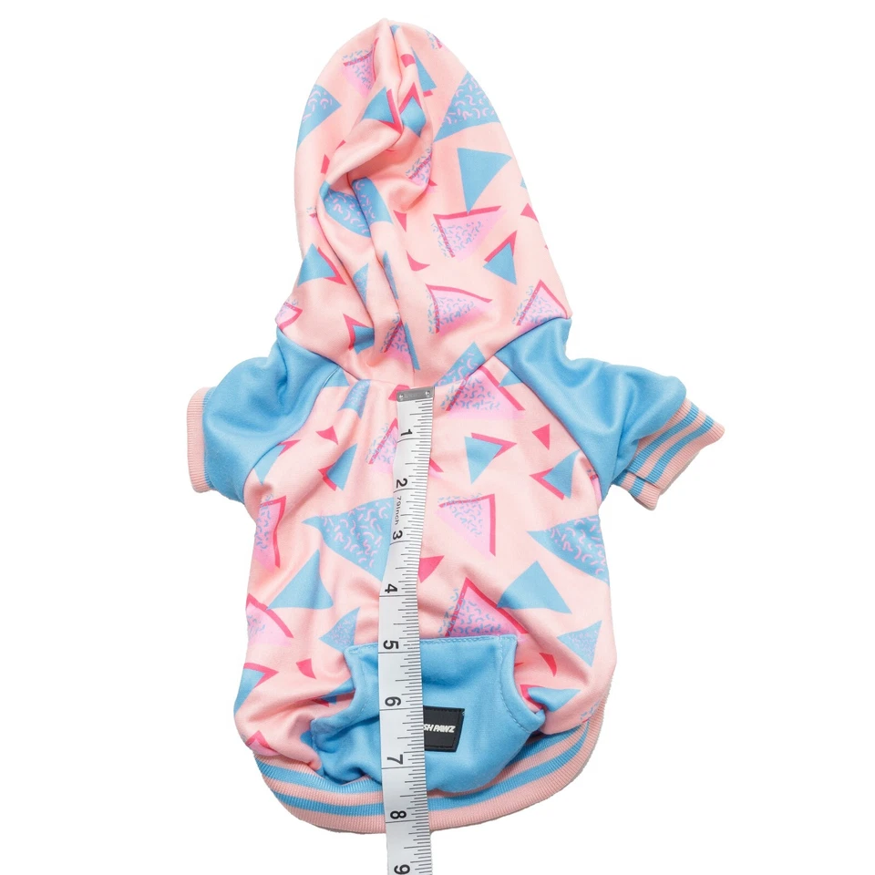 Fresh Pawz L Pink Blue Triangle Dog Pet Hoodie Poly Spandex Back Kangaroo Pocket - Image 4 of 4