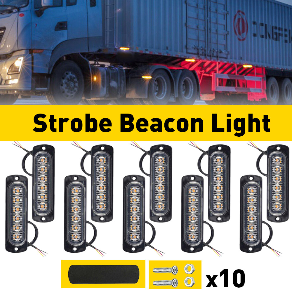 10x Amber White 6LED Truck Beacon Strobe Warning Light