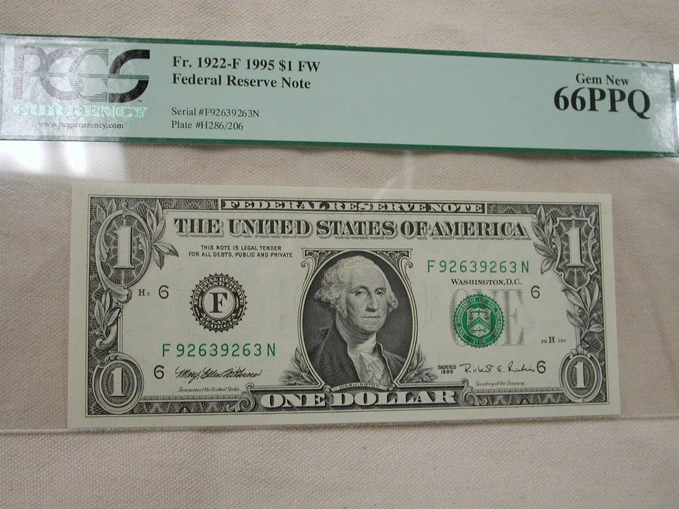Radar Note 1995 Federal Reserve note PCCS Gem New 66PPQ 6409-9046 - Image 2 of 4