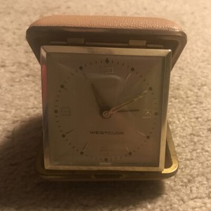 Vintage WESTCLOX Wind Up Travel Alarm Clock with Gold Case 3" Square UNTESTED