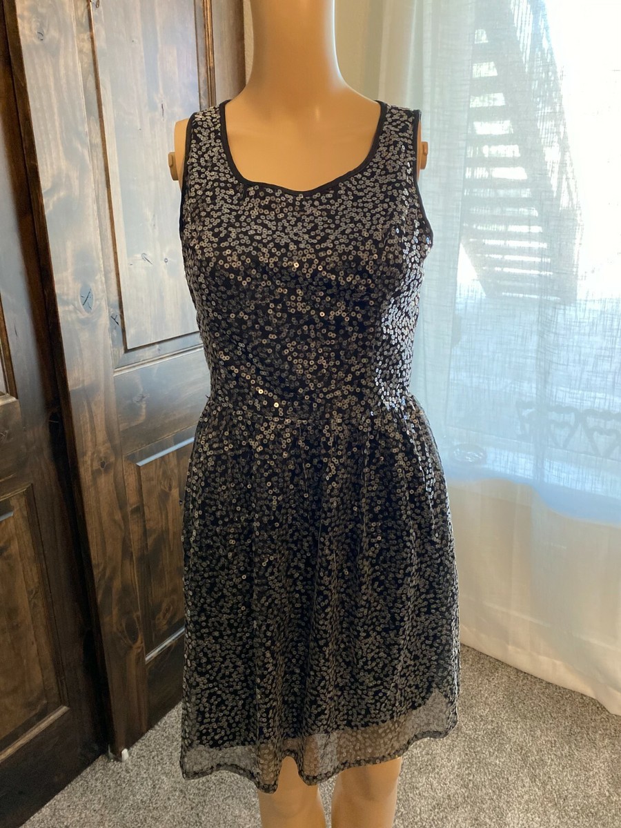 Mac Jac Women's Black/Grey Sequins Sleeveless Dress Size Small