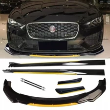 Black Yellow Front Bumper Lip Side Skirt Rear Bumper Lip Strut Rods For Jaguar