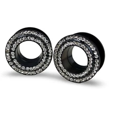 Pair of Black CZ STYLE 3 Screw on Tunnels set gauges plugs PICK SIZE