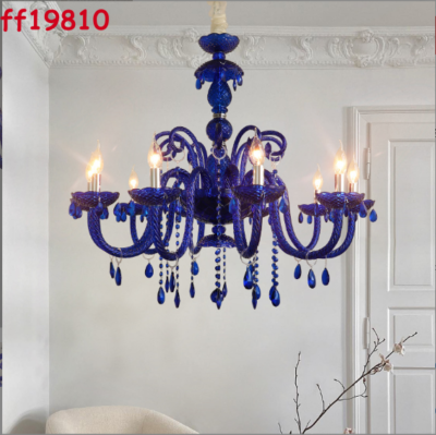 Luxury Royal Blue Crystal Pendant Lights Ceiling Candle Dish Lamp