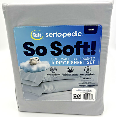 Serta Sertapedic 4pc Twin Sheet Pillowcase Set So Soft Deep Pocket Boxer Hem