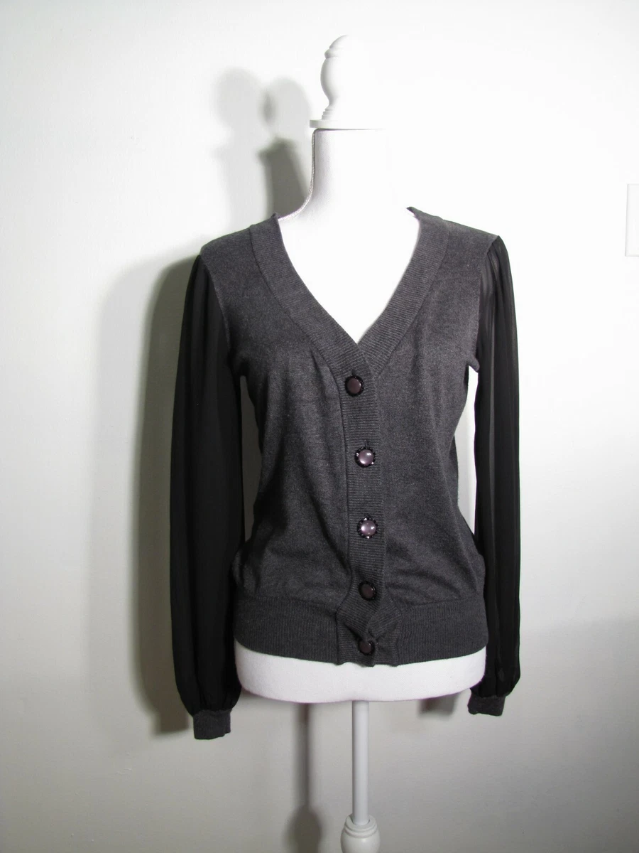 Twelve by Twelve Los Angeles Women's Dark Gray Sheer Puff Sleeve Cardigan Size M