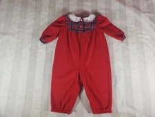 Vintage OshKosh Size 12 Months Red Plaid Holiday Bubble Romper Christmas Flowers