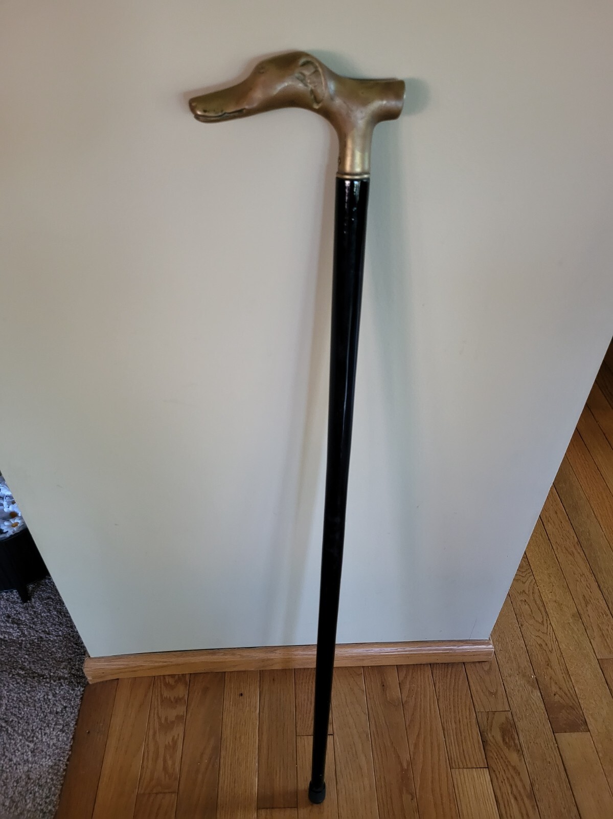 Vintage Brass Greyhound Dog Walking Cane Gem