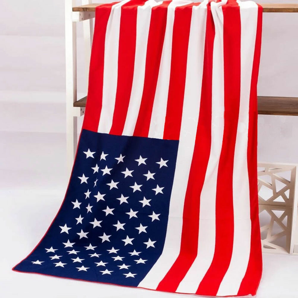Strandtuch Mit Amerikanischer Flagge – 76 X 152 Cm, 100 % Baumwolle, Velours/Frottee, Saugfähig