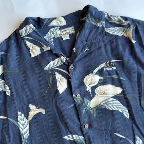 Tommy Bahama Silk Blue White Tropical Hawaiian Short Sleeve Shirt Men's ...