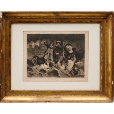 Dante et Virgile after Eugène Delacroix 1880s Etching Lucian Carred Gold Frame