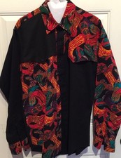 Silver Canyon Psychedelic Boot Print Western Indian Cowboy VTG 80s Button Yoke