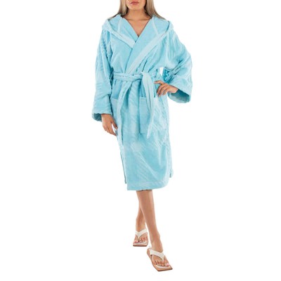 Burberry Check-Pattern Cotton Robe Bright Blue Topaz, Size Medium
