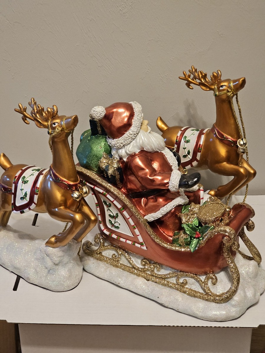 Costco Santa In Sleigh With 2 Reindeer Large Christmas Decor | eBay