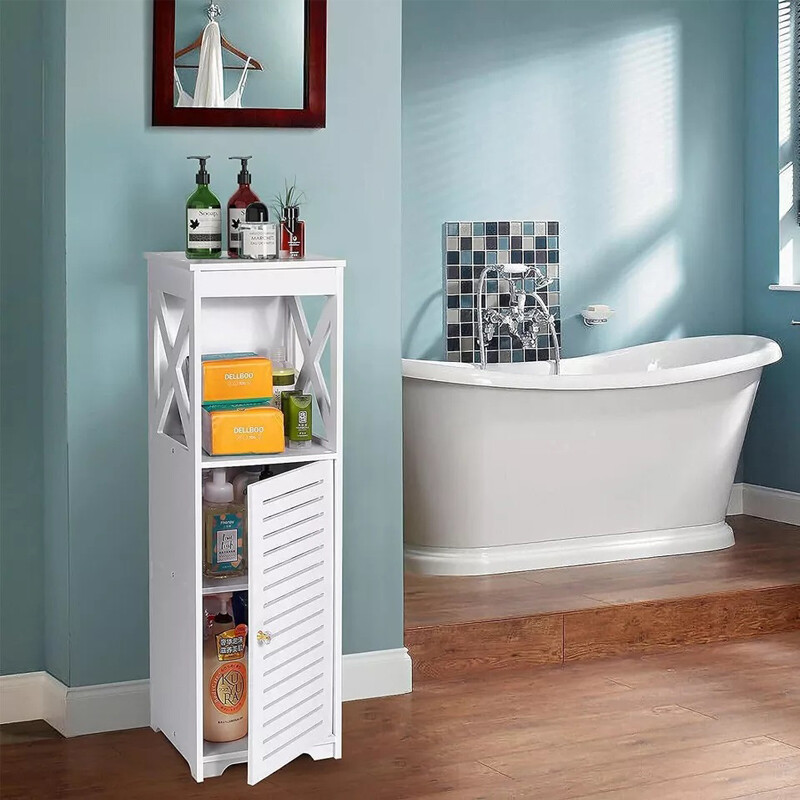Free Standing Cabinet Organizer Unit White Waterproof Bathroom Storage ...
