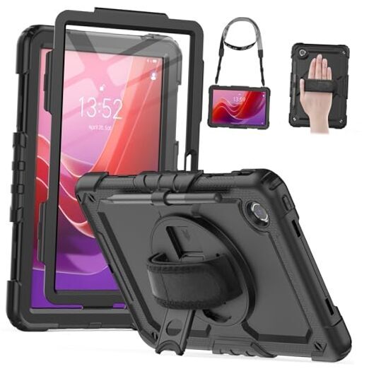 Protective Black Rotating Hand Case with Screen Protector for Lenovo Tab M11