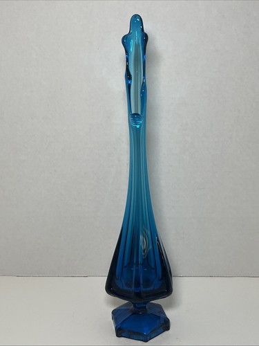 Viking Glass 14" Bluenique Epic Column Ribbed Swung Vase MCM Vintage Hand Made!