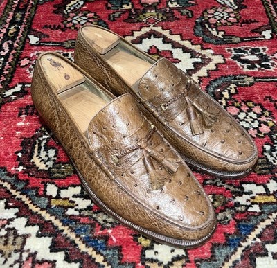 Mens Moreschi Brown Genuine Ostrich Tassel Loafer Slip on Shoes 9