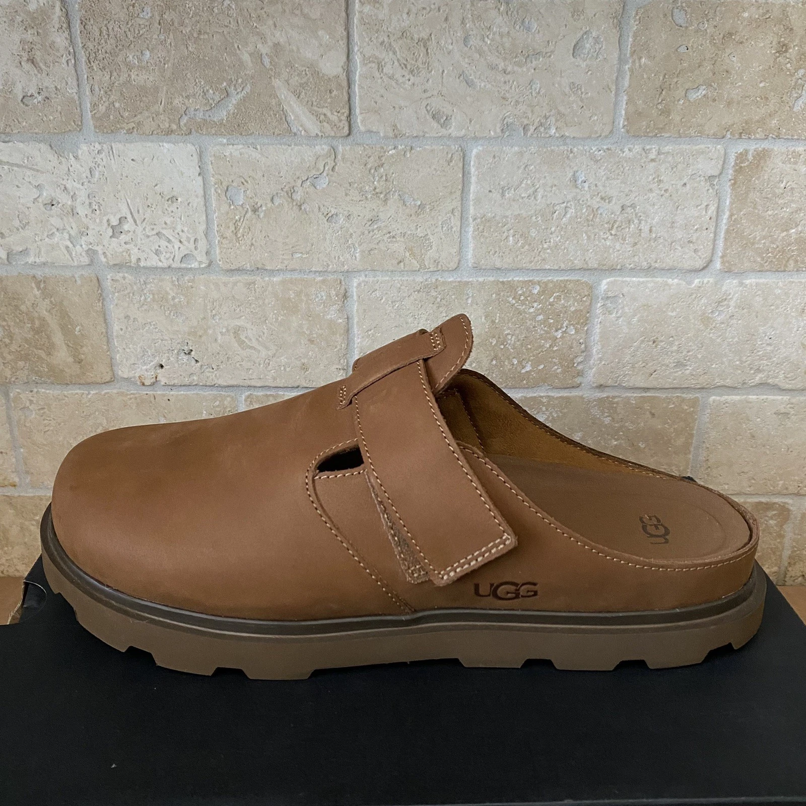 UGG SANDALI ZOCCOLI SOLANO PELLE NABUK CASTAGNO SLIDES SCARPE UOMO TAGLIA US 9