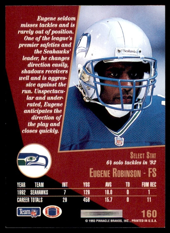 1993 Select #160 Eugene Robinson Seahawks - Image 2 of 2