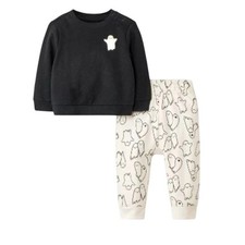 Cat Jack Baby 0-3M Ghost Sweatshirt and Joggers Halloween Outfit Set Black NWT
