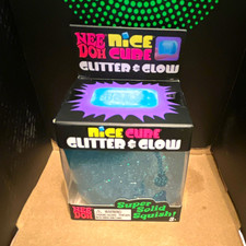 Schylling Nee Doh Nice Cube Glitter Glow Super Solid Squish, Blue 26056HY