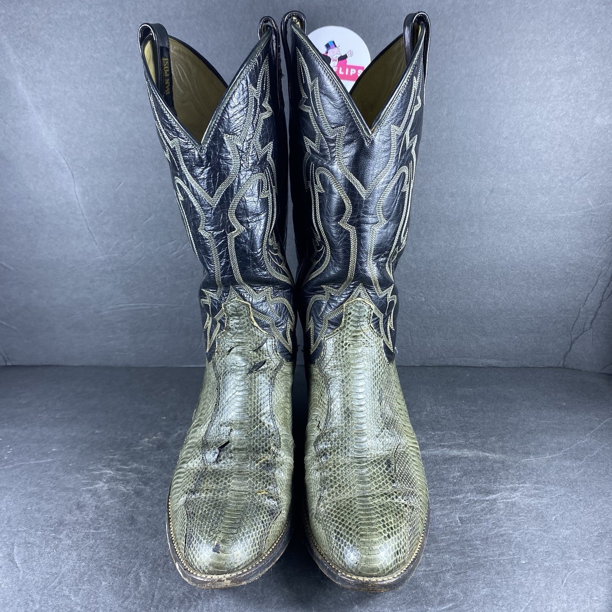 Dan Post Gray Snakeskin Leather Cowboy Boots USA Western 