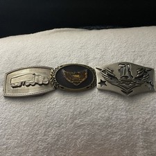 Batch Of Three Vintage Belt Buckles Including Brass Harley Davidson