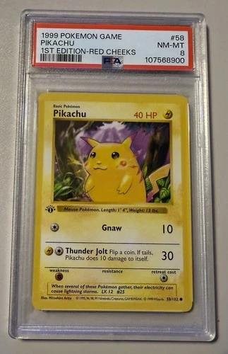 1999 Pokemon Base Set 1st Edition Shadowless Pikachu Red Cheeks #58 PSA 8