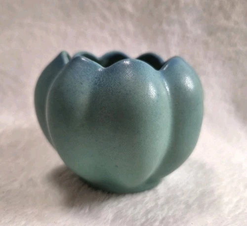 Vintage Van Briggle Small Pottery Bowl signed two toned Melon Shape 1920-30's