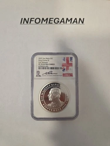 2022 2oz Malta S3E King Charles III NGC PF70 First Releases  Jody Clark Sign