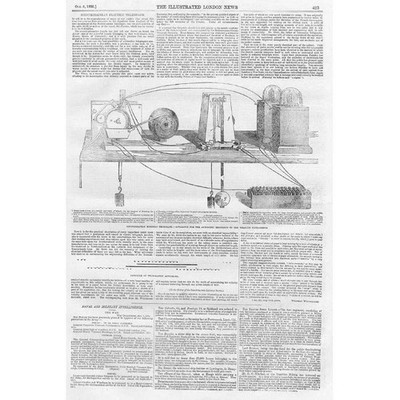 Mediterraner elektrischer Telegraphenapparat - antiker Druck 1855