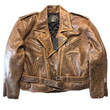 R13 Womens Exaggerated Shoulder Leather Motorcycle Jacket Brown MSRP 1,995 