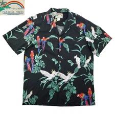 Paradise Found Vintage Hawaiian Shirt Parrots Birds Cotton Made USA Men's XL