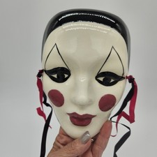 Vtg Ceramic Wall Art Mardi Gras Jester New Orleans Mask Handmade, Signed