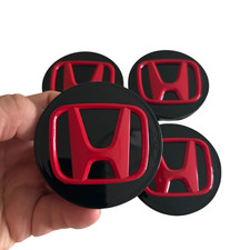 Honda Wheel Center Caps Red On Black Rim Logo Hubcaps 69mm2.75 Set Of 4 Pcs