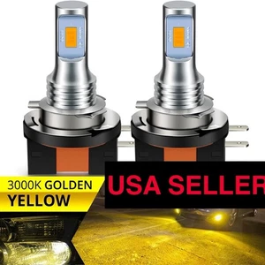 2x YELLOW H15 LED Ampoules de phares de conversion Luces HID 3K 3000k Kit d'ampoules de voiture