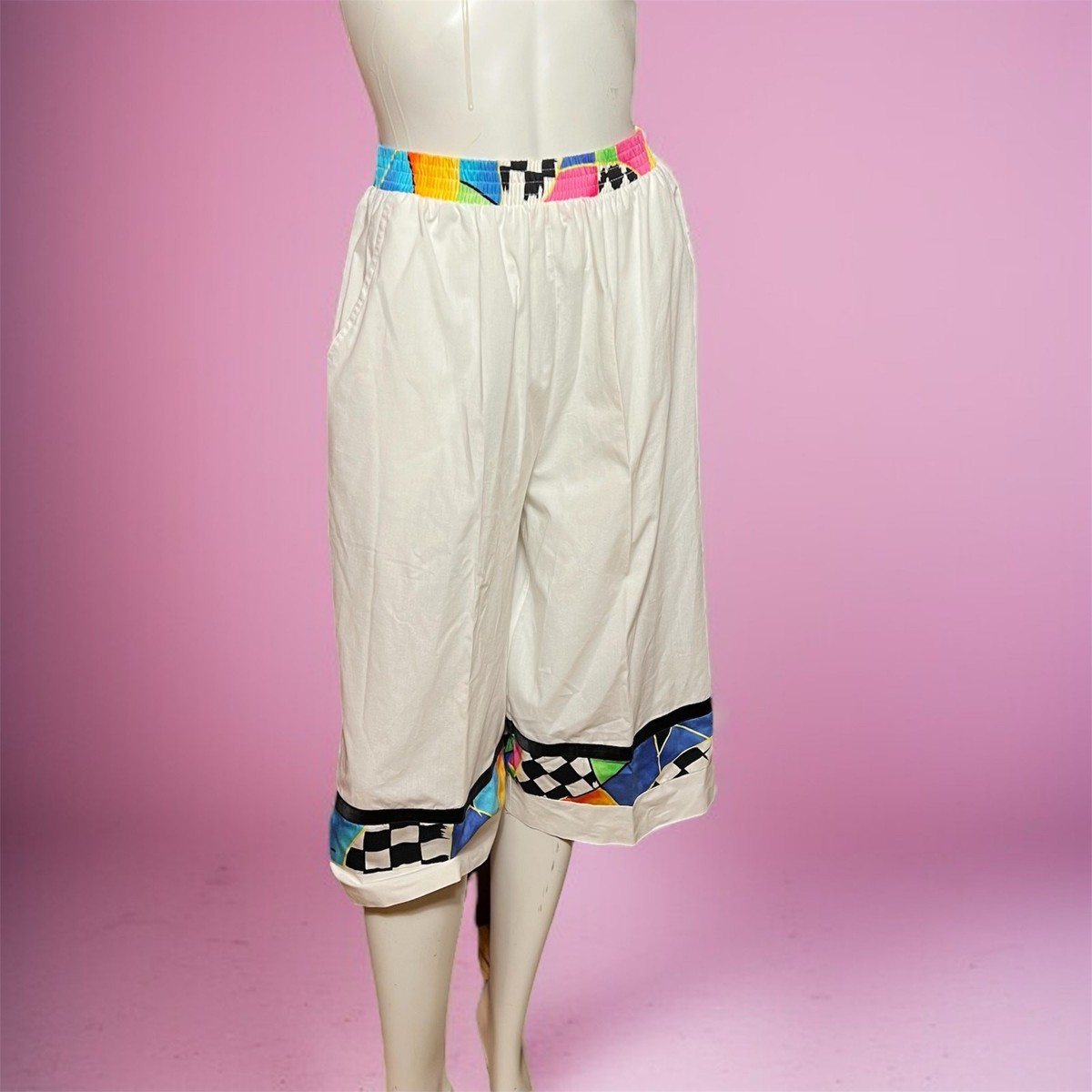 VINTAGE 80s Wide Leg Skater Shorts Size 10 Retro Geometric Mid