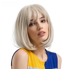 Platinum Blonde Bob Hair Wigs with Bangs for Women Ladies Short Straight Wig