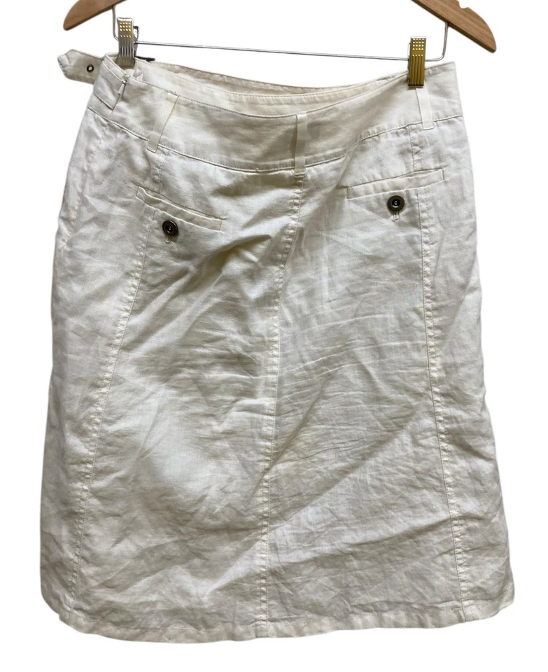 Falda Mexx Talla 10 Crema Lino Plisado Bolsillos Forrados Hebilla Safari Preppy Foto 2 de 4