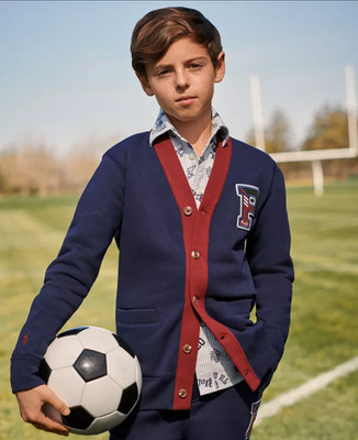 Polo Ralph Lauren Boys Navy Fleece Letterman V-Neck Cardigan Size S(8) NWT