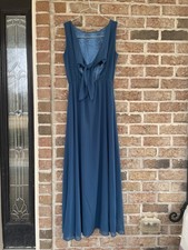 CEREMONY BY JOANNA AUGUST Tina Tie Back Chiffon blue Gown Sz M