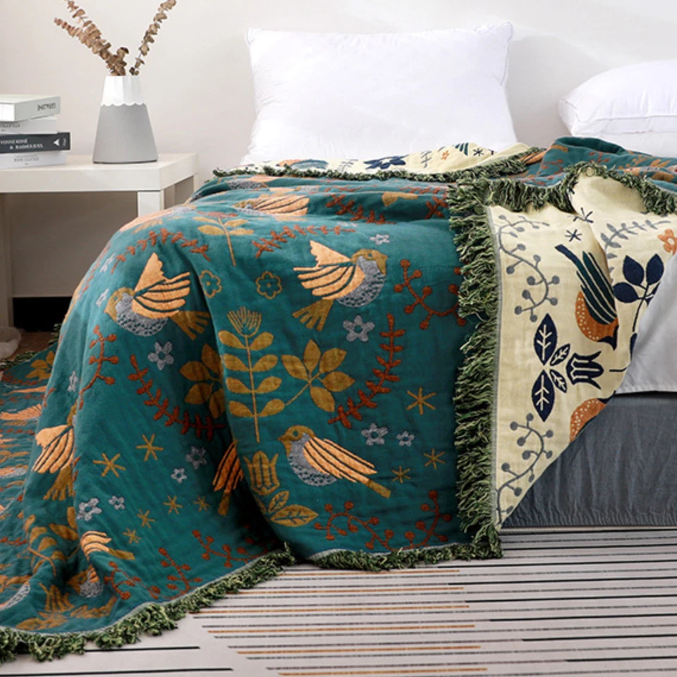 Large Folk Art Bird Blanket - Vintage Floral Throw Tapestry Home Decor 150x200cm - Image 4 of 4