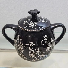 Temptations Flower Lace Individual Soup Server Sugar Bowl Lid Double Handles