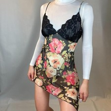 Black lace  floral satin vintage lingerie dress