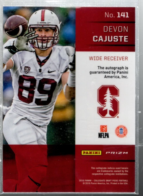 A0517- 2016 Panini Prizm Draft Picks Autographs Prizms Red #141 Devon Cajuste - Image 2 of 2